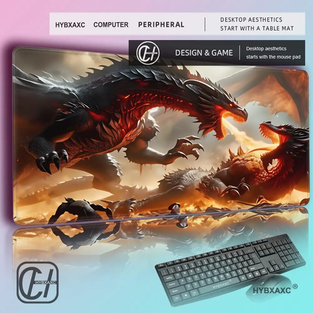 

HYBXAXC Flame Wing, Dragon Fire Pattern Large Gaming Mouse Pad - Non-Slip Rubber Base