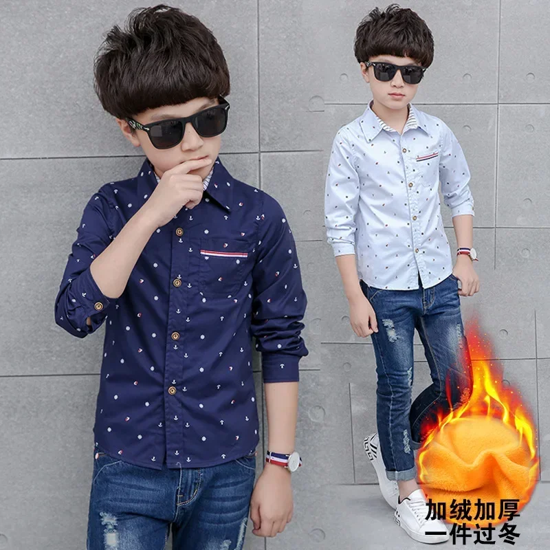 Winter Autumn Warm Thicken Shirt for a Boy Cotton Causal Long Sleeve Boys Shirts Children\'s Striped Shirt Boys Thin Clothes