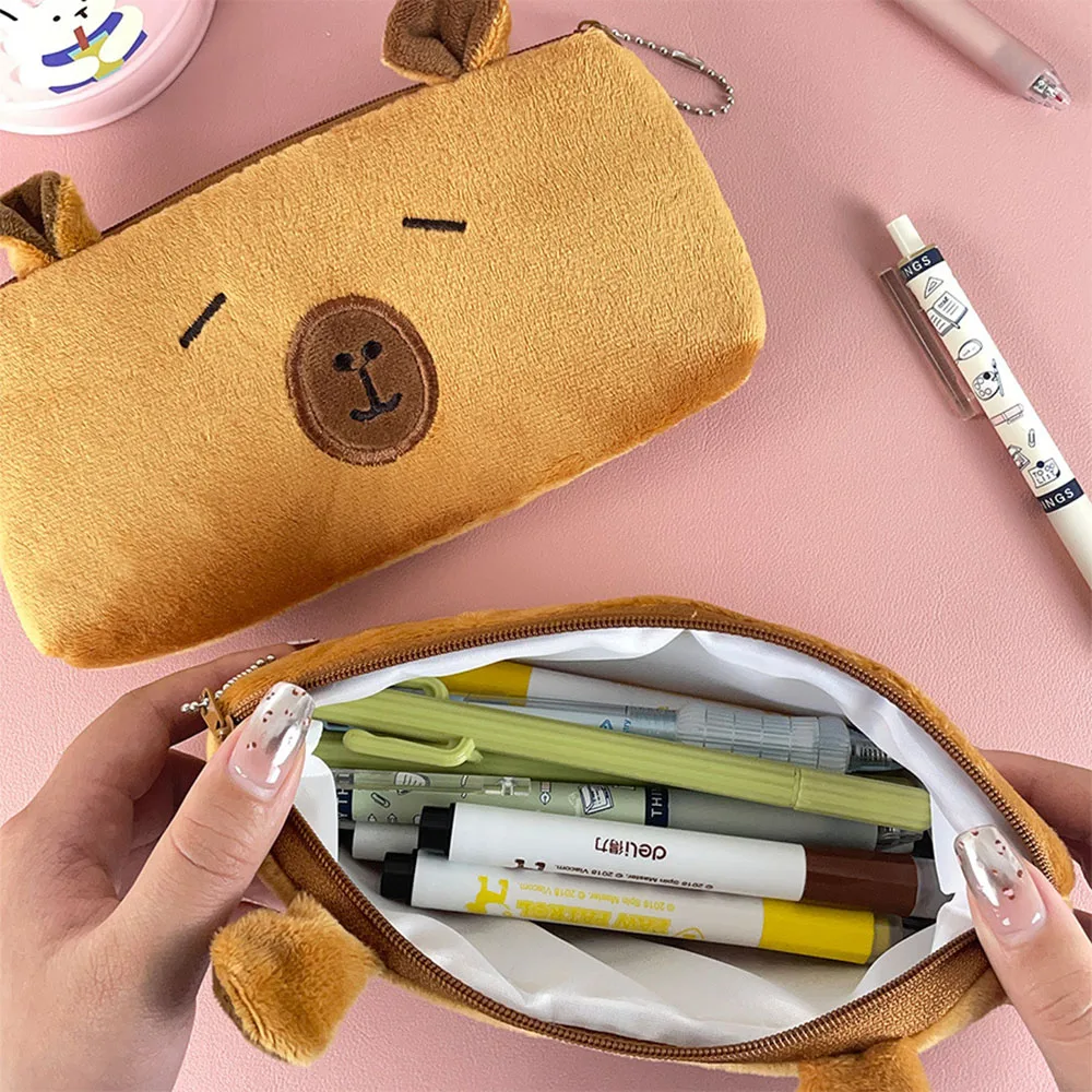Cute Plush Capybara Pen Case, Student Large Capacity Stationery Box, Capibala Learning Supplies Storage