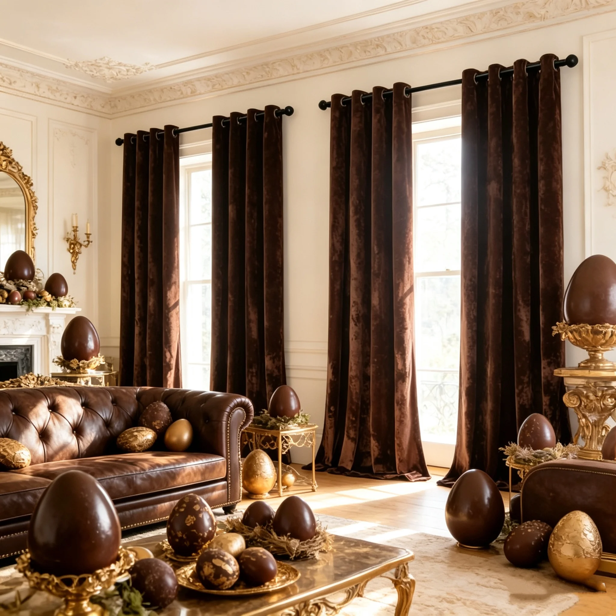 4 Panels Soft Velvet Light Filtering Curtains, Luxury European Window Drapes Home Room Easter Decor