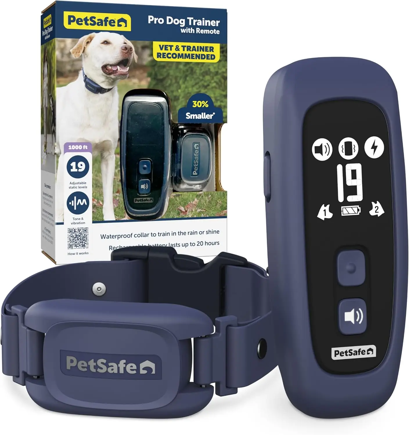 

Pro Dog Trainer with Remote - 15-Level Static Correction - Waterproof, Rechargeable Collar - Compact Remote