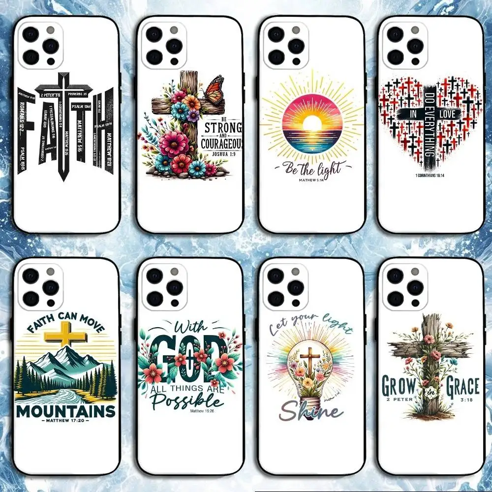 

Christian Bible Verse Phone Case For iPhone 16,15,14,13,12,11 Plus,Pro Max, Soft Silicone Black Cover