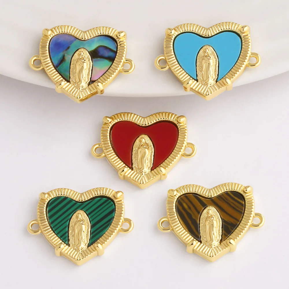 OCESRIO Multicolor Shell Virgin Mary Charms for Bracelet Gold Plated Brass Heart Connect Jewelry Making Component chma580
