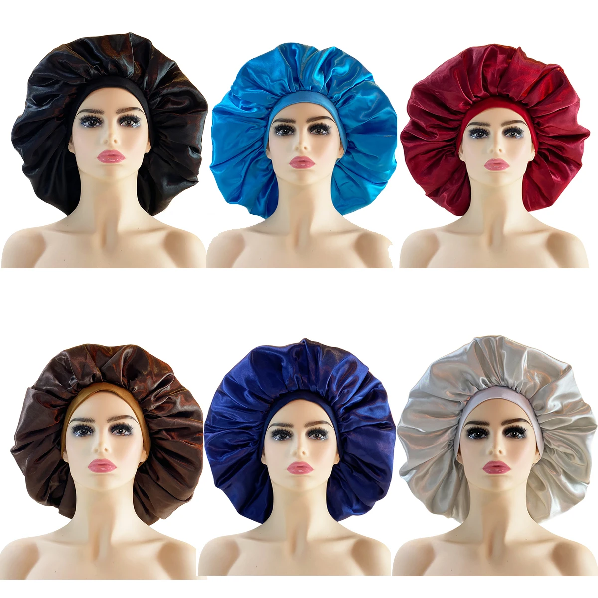 

1PC Large Lovely Satin Silk Hair Bonnet Care Cap for Women Sleeping Hat Night Sleep Caps Head Cover For Women Men Unisex Cap