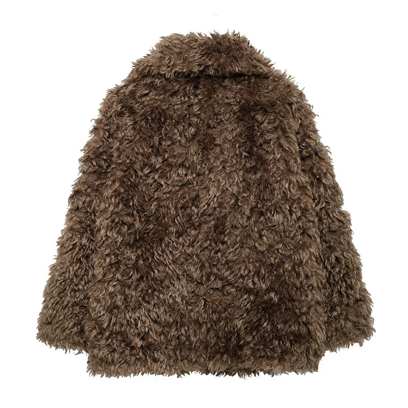 Winter Lamb Fur Velvet Faux Fur Fluffy Jacket Women Single-breasted Long Sleeve Loose Warm Coat Faux Curly Fur Jacket Mujer New