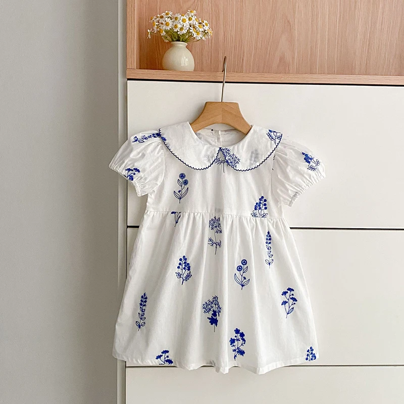 Sommer Neuer Stil 2-6 Jahre Mädchenkleid Kurzarm Babykleidung Kinderkleid Koreanisches Besticktes Mädchen Retro Schwesterkleid – Detail 5