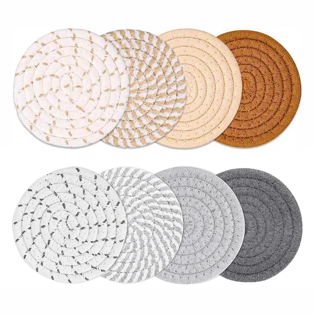 

Handmade Woven Coaster with Holder High-Temperature Resistant Cotton Braid Coaster Absorbent Cup Coasters for Coffee Tea Drinks