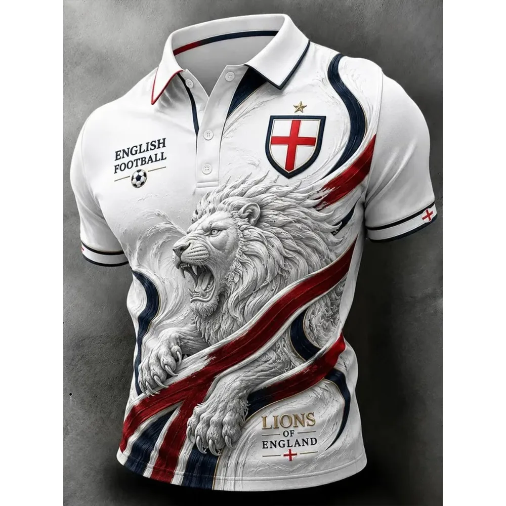 2026 Summer England Fans Edition Football 3D Printed Polo Shirt Comfortable Breathable Fashion Short Sleeve Shirt Tee for Unisex