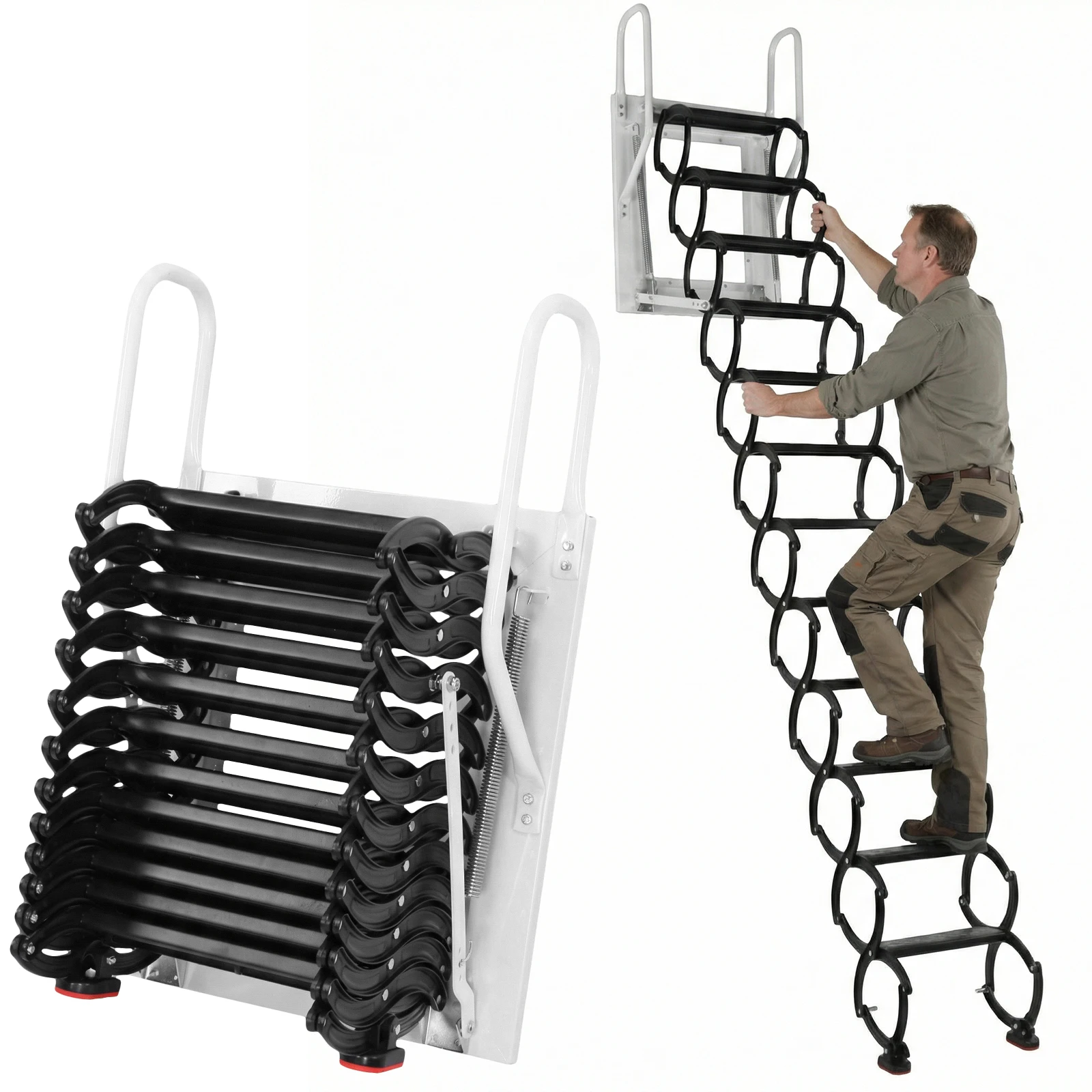 

Потолочная выдвижная лестница для чердака скрытого монтажа, выдвижная чердачная лестница с грузоподъемностью 200 кг для домов, двухуровневых вилл