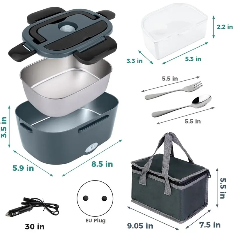 TAIGH-For Car& Truck For Driver& Office Electric Lunch Box 12V/220V Portable Warmer In 304 Stainless Steel Container, With Eu Pl