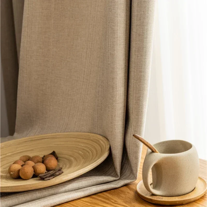 

Japanese Cotton Linen Thick Beige Blackout Window Curtains for Living Room Bedroom Dining Decor White Tulle Elegant Custom Decor