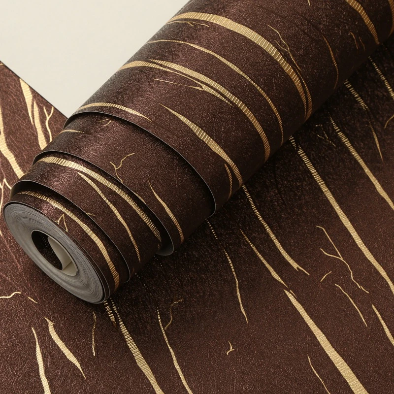 Dark Coffee Color 3D Gold Line Dark Pattern Wallpaper Living Room Restaurant Hotel Simple Pure Color Gold Pattern Wall Stickers