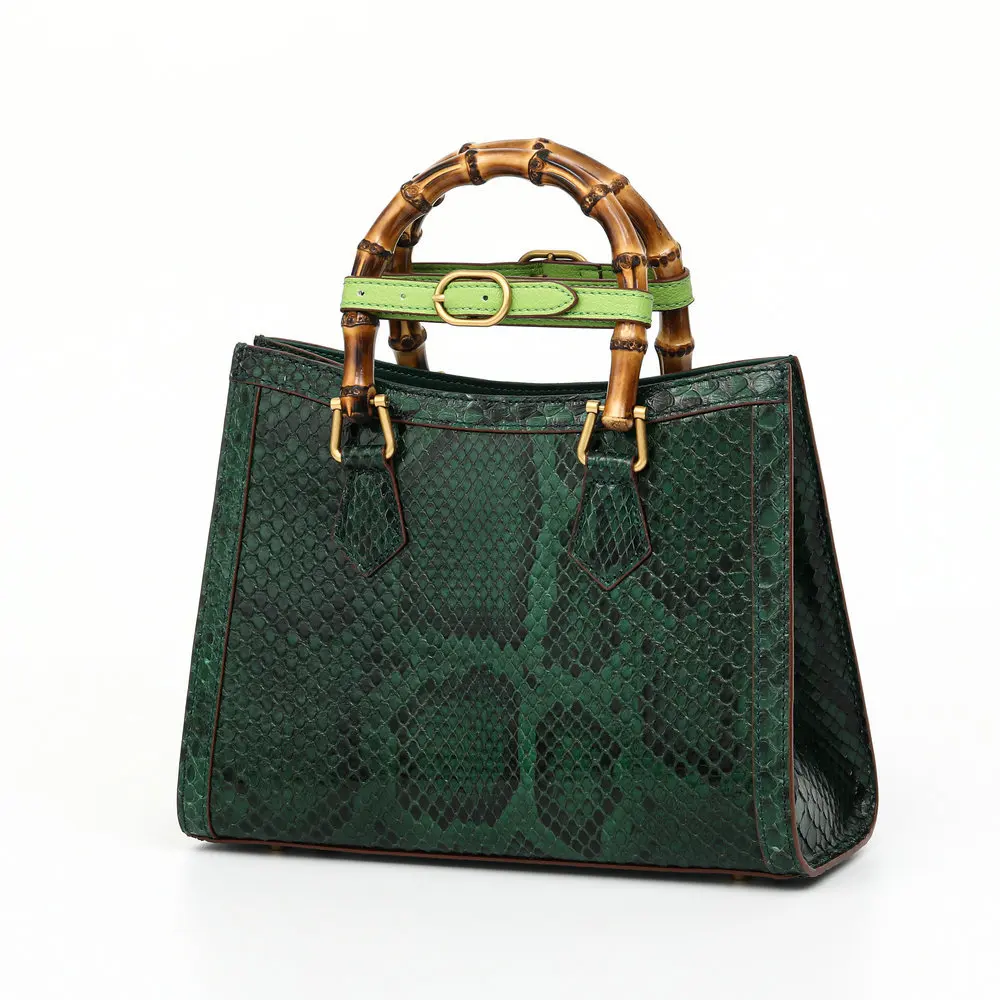 Luxury Python Skin Women\'s Shoulder Crossbody Bag 2023 Genuine Leather Lady Handbag Fashion Large Capacity Bamboo Joint Bag 45