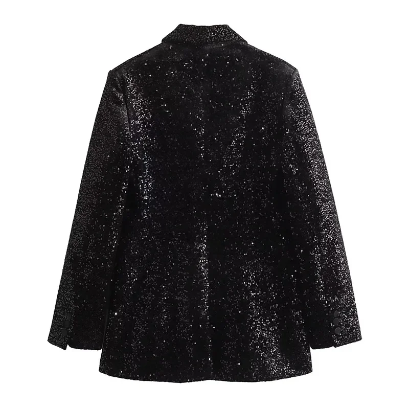 Women\'s Jacket Autumn Vintage Black Sequined Blazers Coats Fashion New in Outerwears Office Ladies Suit Female Clothing Top