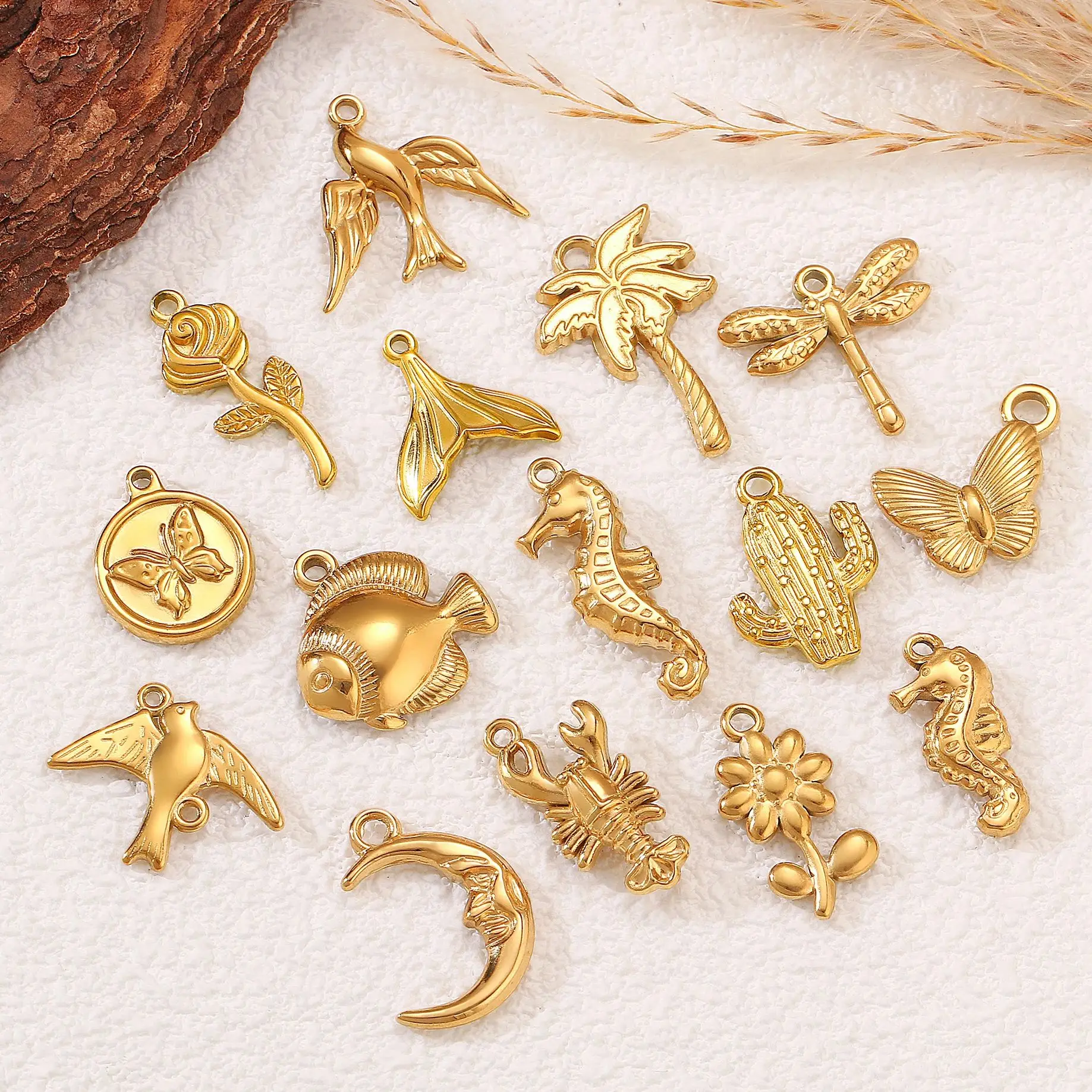 3 Teile/los Schmetterling/Kaktus/Kaktus/Möwe Meer Tier Charms Edelstahl Mond/Kokosnuss Baum Anhänger DIY Halskette schmuck Machen