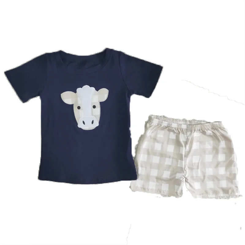 New summer fashion cute summer cow print top  polka dots shorts style baby boys 2pcs outfits clothing sets