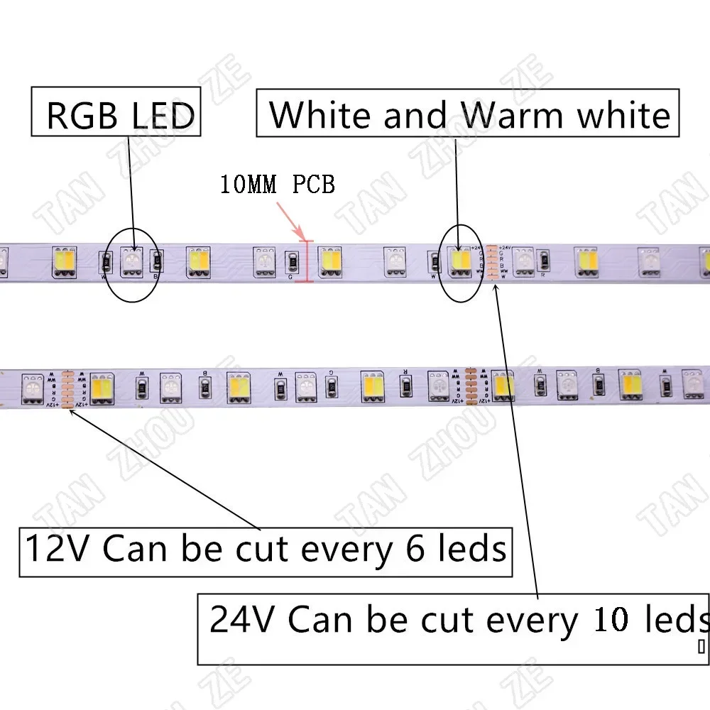 Tira de luces LED DC12V 24V 5050 RGBW luz LED Flexible 60LED/m NW 4000K UV IP20/IP65 RGB + blanco/+ cinta RGBCCT blanca cálida para decoración