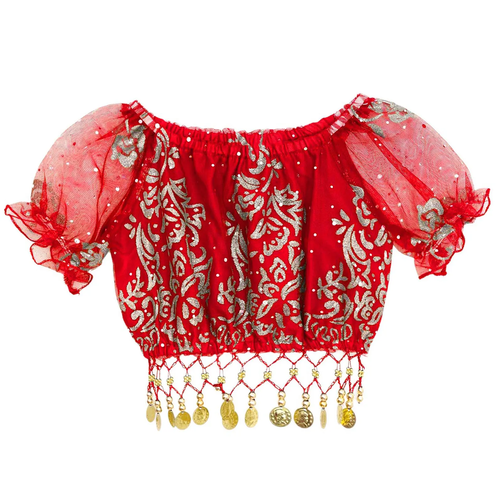 Trajes de danza del vientre para niñas, Top corto con estampado Floral y falda, pañuelo para la cabeza con cadena en la cintura, ropa de rendimiento
