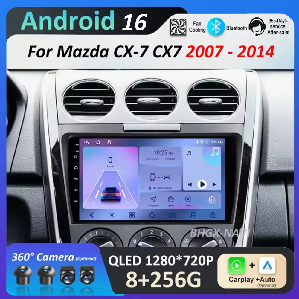 

Bluetooth WiFi GPS Navigation Android 16 for Mazda CX-7 CX7 2007 - 2014 Wireless Carplay Car Radio Multimedia player Cooling Fan