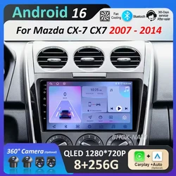 Bluetooth WiFi GPS Navigation Android 16 for Mazda CX-7 CX7 2007 - 2014 Wireless Carplay Car Radio Multimedia player Cooling Fan