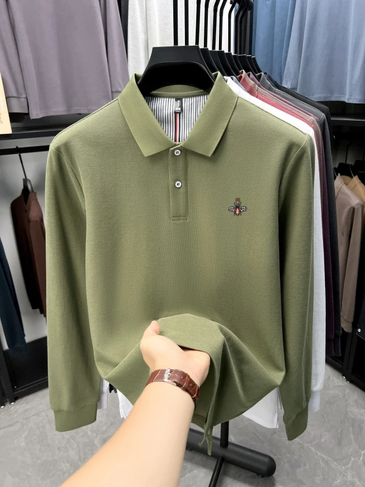 100% cotton long sleeve polo shirt autumn luxury fashion brand bee embroidery lapel T-shirt new casual comfortable men's wear