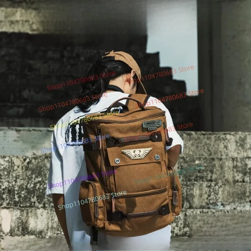 40K Game Merchandise Starforged Krieg Siege Regiment Backpack Brown Canvas Large Capacity Notebook Bag Travel Hand Backpack