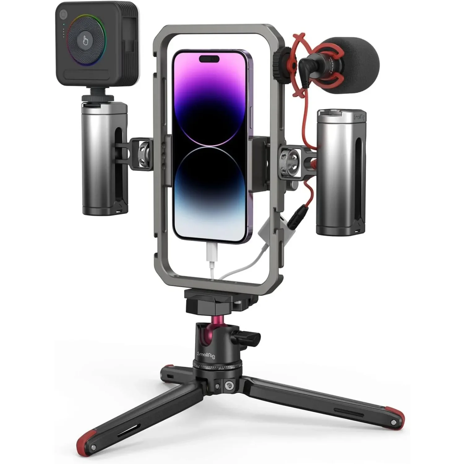 

SmallRig All-in-One Video Kit Mobile Phone Video Rig Vlogging Kits w Tripod Light Mic for iPhone 14/13 Pro Max for Huawei -3591C