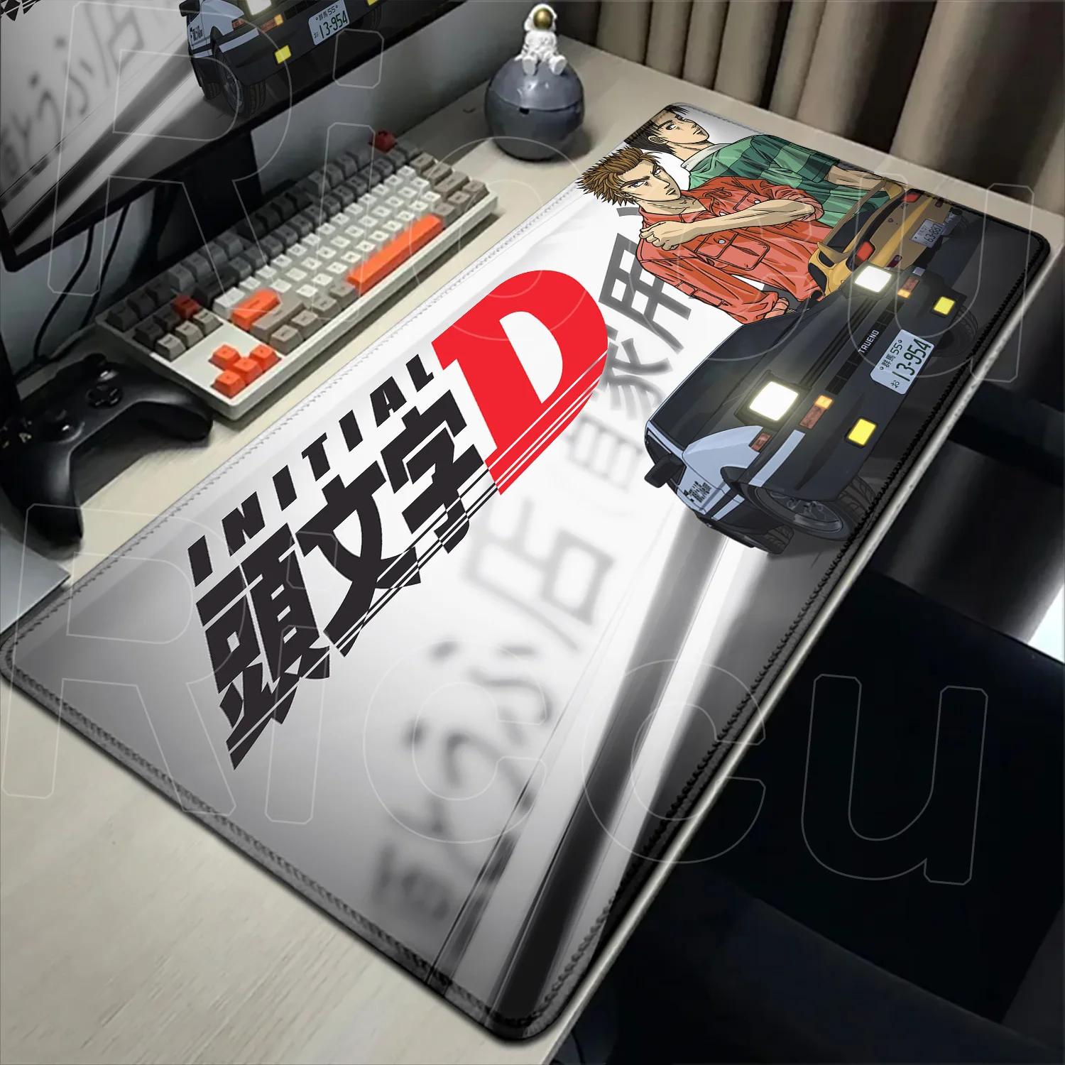 Anime Initial D Keyboard Mats Gaming Mouse Pad Non-slip Mausepad Large Office Deskmat Black and White Art Rubber Mice Pad Carpet