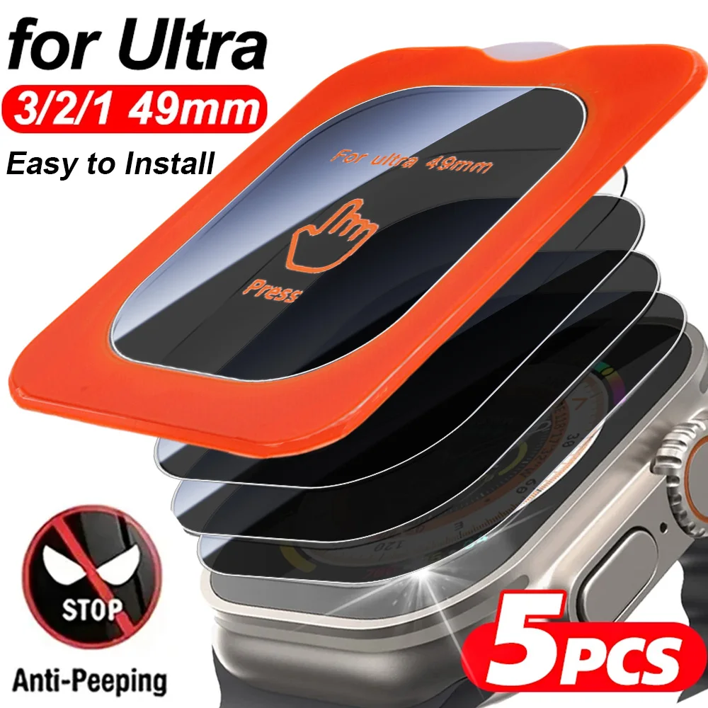 

Защитная пленка из закаленного стекла для Apple Watch Ultra 3 2 1 49 мм HD/пленка с защитой от подглядывания, комплект автоматического выравнивания для iWatch Ultra