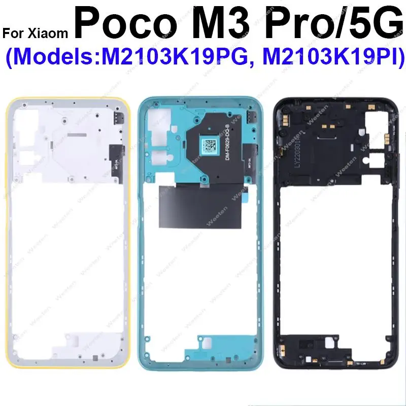 Middle Frame Housing For Xiaomi POCO M3 Pro M3Pro 5G Middle Housing Holder Cover Bezel Replacement with Volume Key NFC 