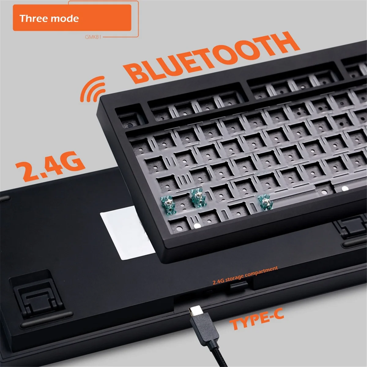 Negro caliente popular del intercambio de Bluetooth 2.4G del equipo del teclado mecánico de encargo GMK81 negro