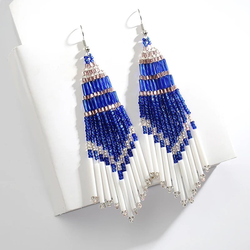 Tassel Rice Beads Earrings For Women Handmade Dangle Drop Earrings Bohemian Style