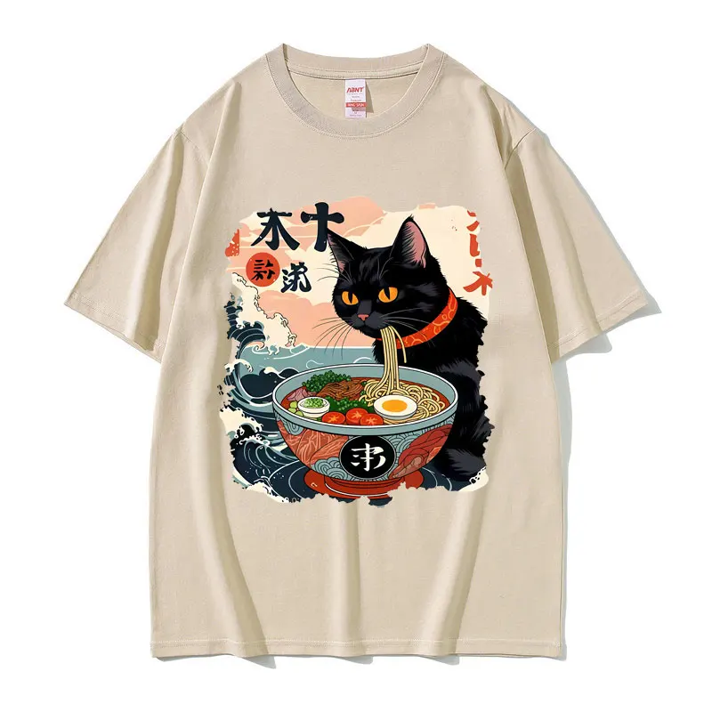 

Anime Ramen Cat Funny Meme T Shirt Vintage Japanese Kawaii Noodle Cats Graphic T Shirts Men Women Fashion Casual Cotton T-shirts