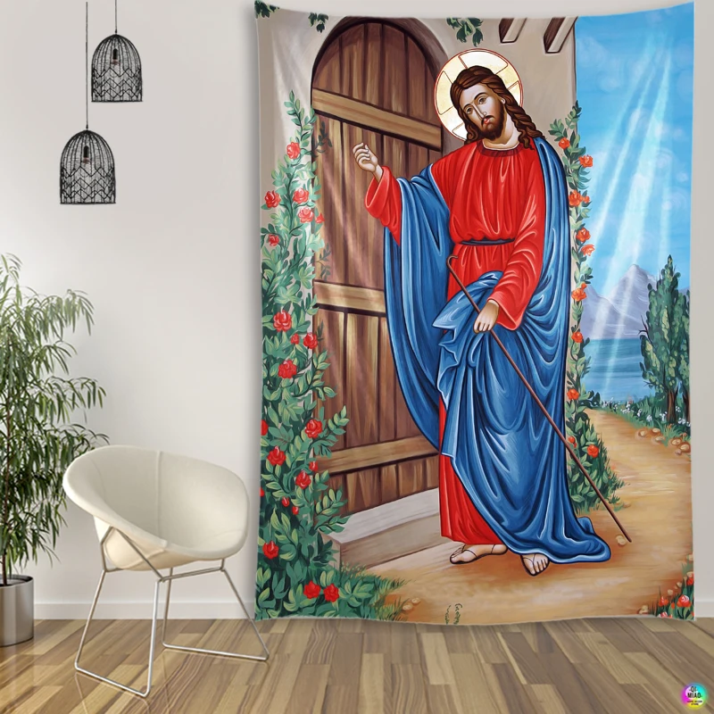 Jesus Christ Knocking The Door Tapestry Christmas Wall Decor Christian Believers Wise Men Wall Hanging Easter Home Decoration