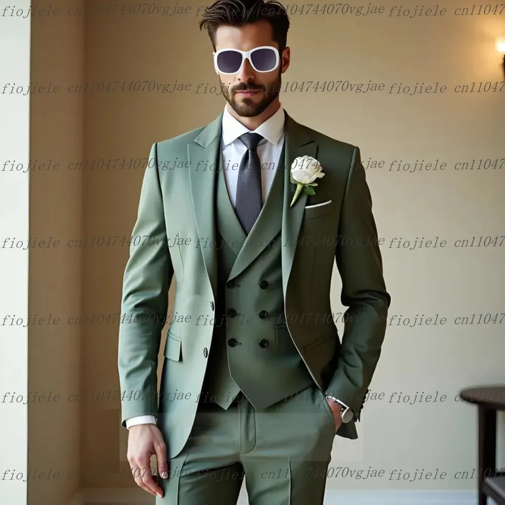 New Mint Green Men Suit Formal Wedding Party Groom Groomsman Business Male Tuxedos Customized 3 Piece Set Jacket Vest Pants