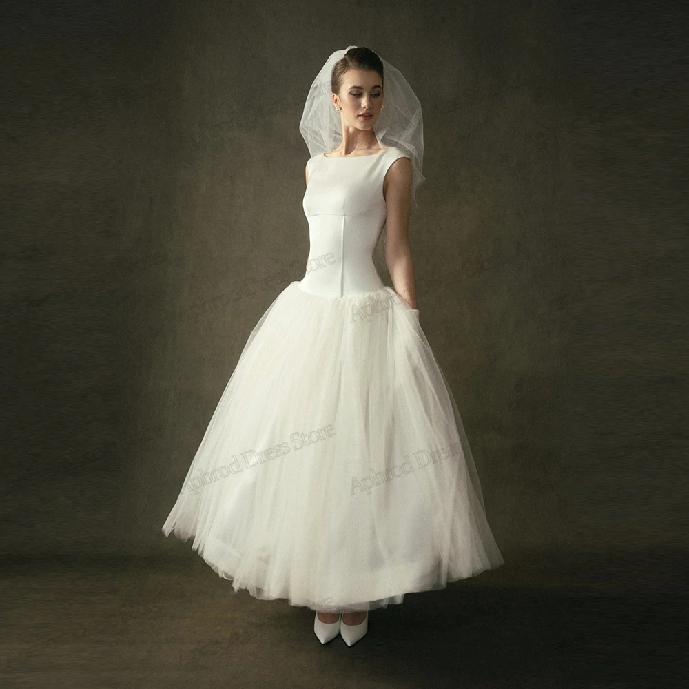 Graceful Wedding Dresses A Line Tulle Tiered Bridal Gowns Satin Robes Sleeveless Backless Glamorous Vestidos De Novia Customized