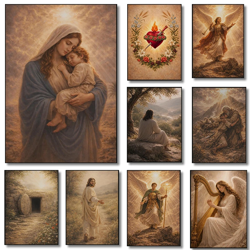 Classic Resurrection Jesus Passion Poster Good Shepherd Crown of Thorns Prints Canvas Wall Art Pictures Home Living Room Decor