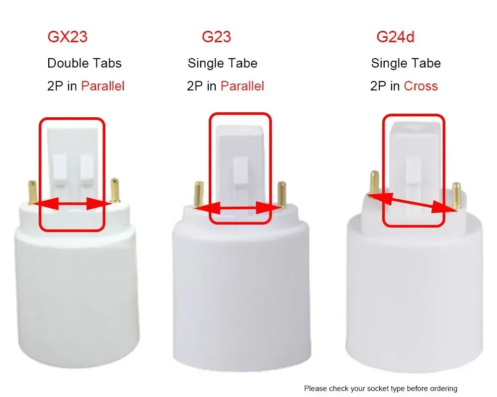 Adaptador de Base de bombilla LED, convertidor de piezas GX23 a E26, E27, CFL a Edison, doble pestaña, 4 GX23-2