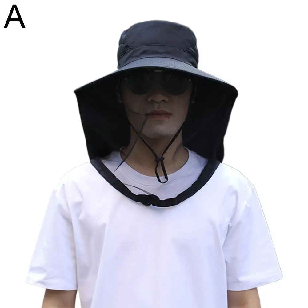 UV-Schutzhut mit Gesichtsmaske, atmungsaktiver Insektenschutz, breite Krempe, Angelhut, Outdoor-Sport, Natur, Wandern, Camping, Netzhut – Detail 1