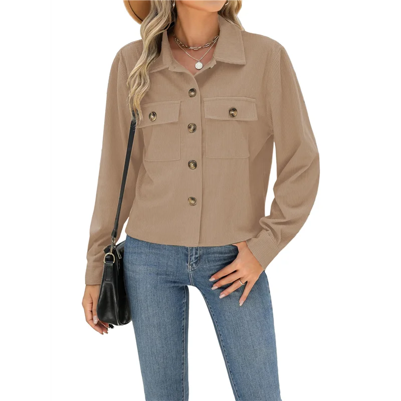 ABP-mode pour femmes manilles courtes velours côtelé boutonné vestes courtes hauts chemises à manches longues à la mode 2025