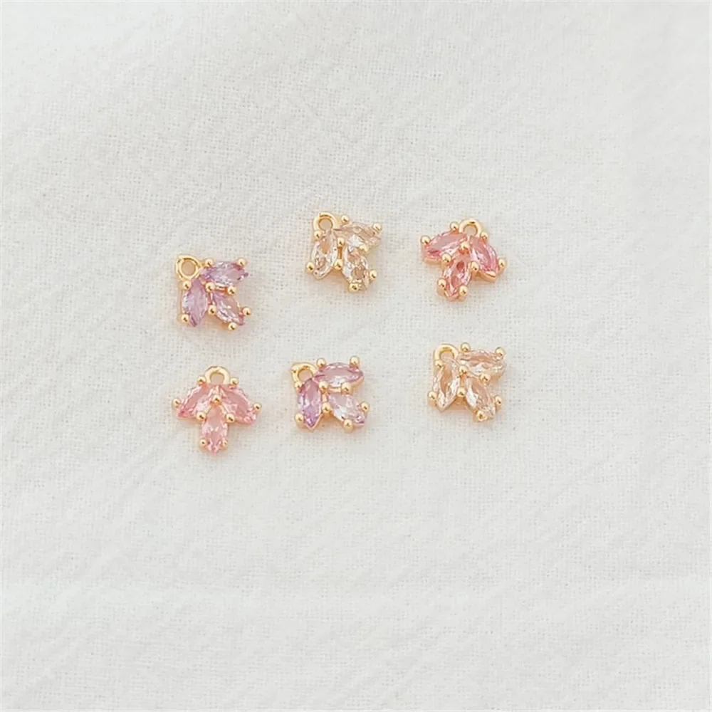 

14K Gold-plated Micro-inlaid Zircon Crystal Leaf Pendant, Handcrafted DIY Bracelet Necklace Accessory