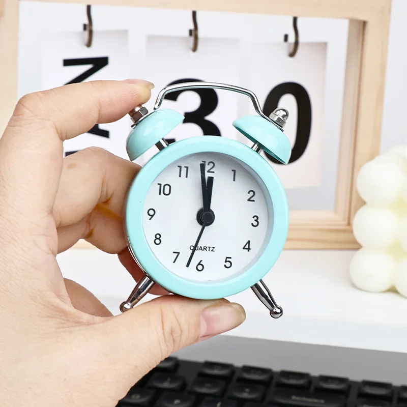Creative Mini Metal Alarm Clock Silent Desk Clock for Students Bedroom Dorm Room Portable