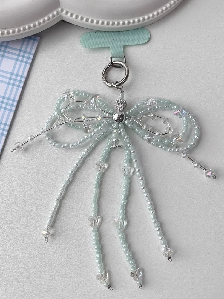 

Keychain Bag Pendant Sweet Fairy Mint Green Bow Beaded Hanging Accessories For Women Gift