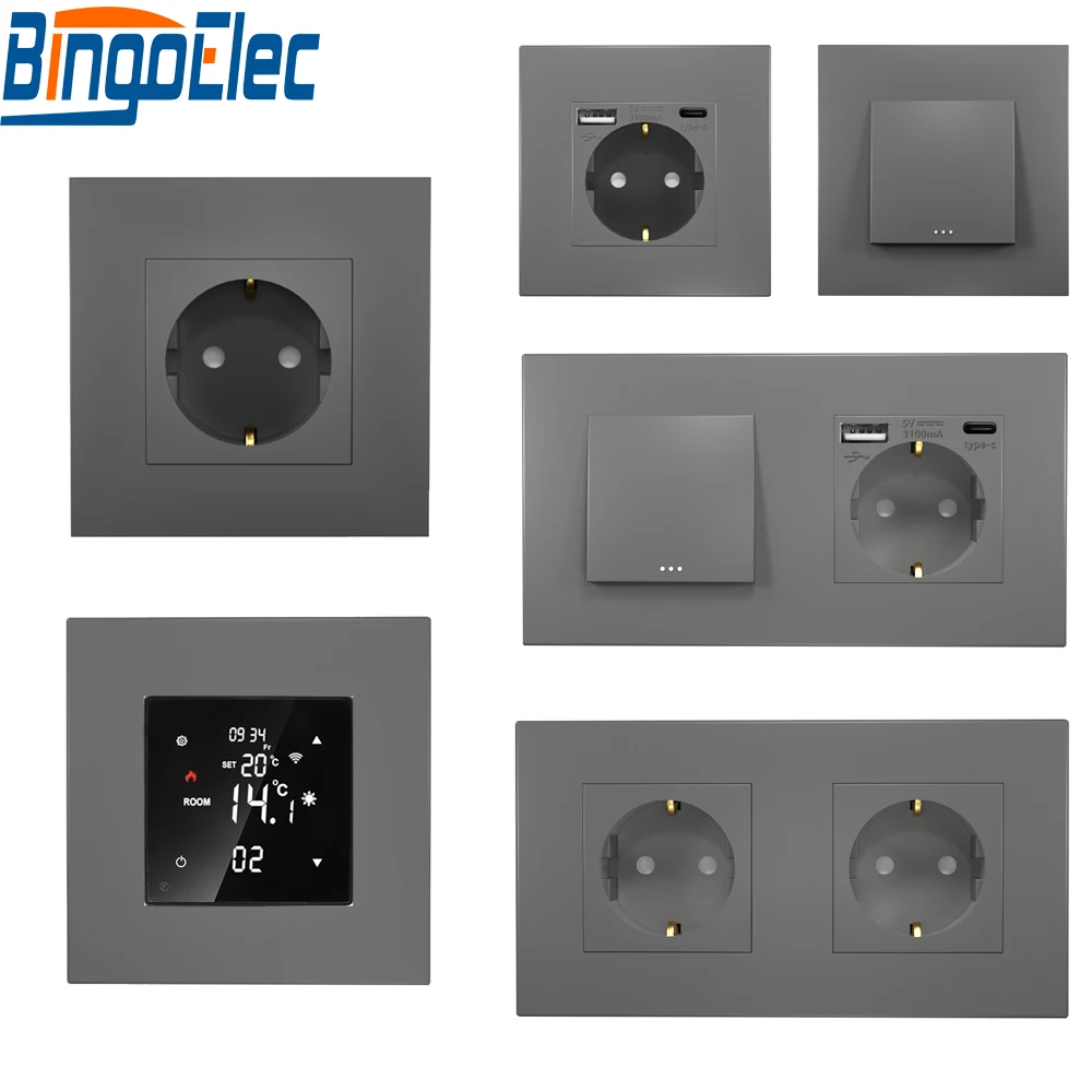 EU Mechanical Switches and Wall Sockets Type-C USB Power Sockets Double Electric Sockets Light Push Switch Plastic Frame