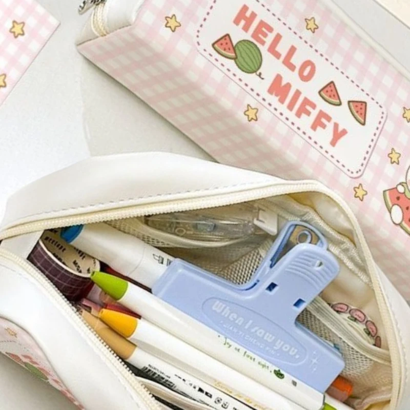 Cartoon Kawaii Miffy New Pencil Case Stationery Soft Leather Storage Bag Good Looks Large Capacity Antifouling Wear-resistant