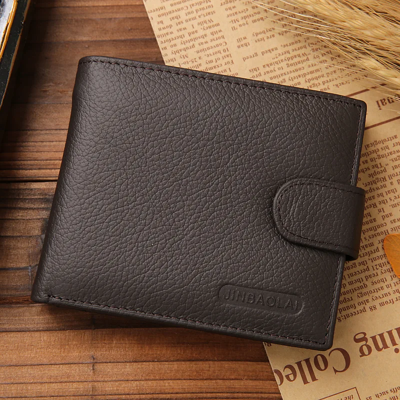 Men Wallet Genuine Leather Wallets with Coin Pocket Hasp Bifold Design Card Holder Male Purse Clutch Foldable Cartera Quality