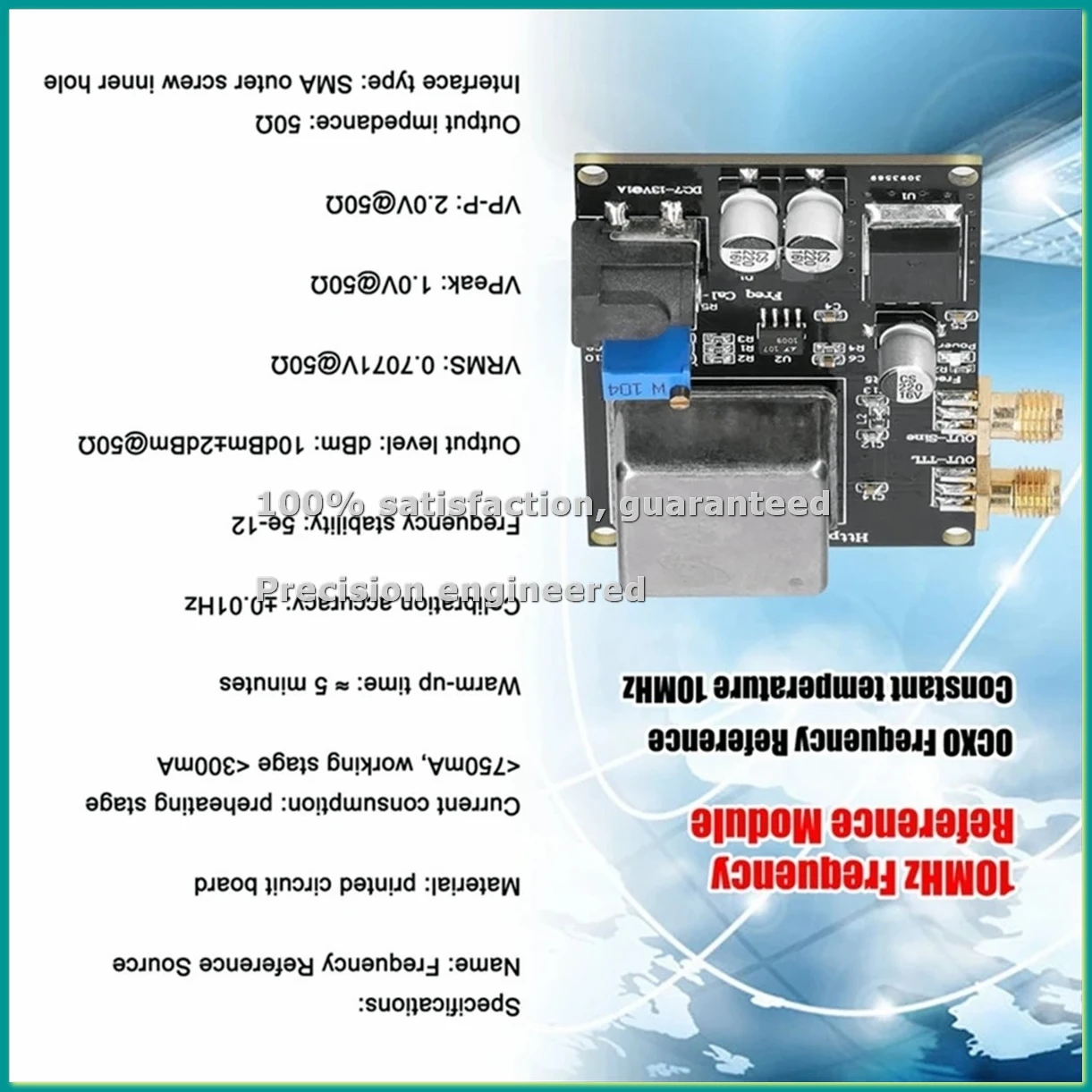 Constant Temperature 10MHz OCXO Frequency Reference Source Sine Wave Square Wave Frequency Trimming Reference Module-TCES