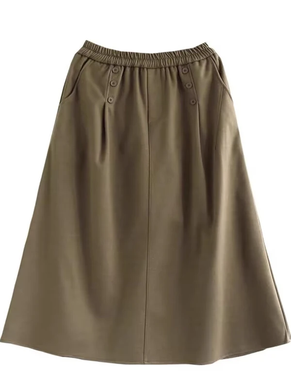 Gonna longuette ampia da donna Gonna a trapezio a vita alta Sweet Sle con orlo a pieghe Gonna Faion autunnale adatta per i pendolari