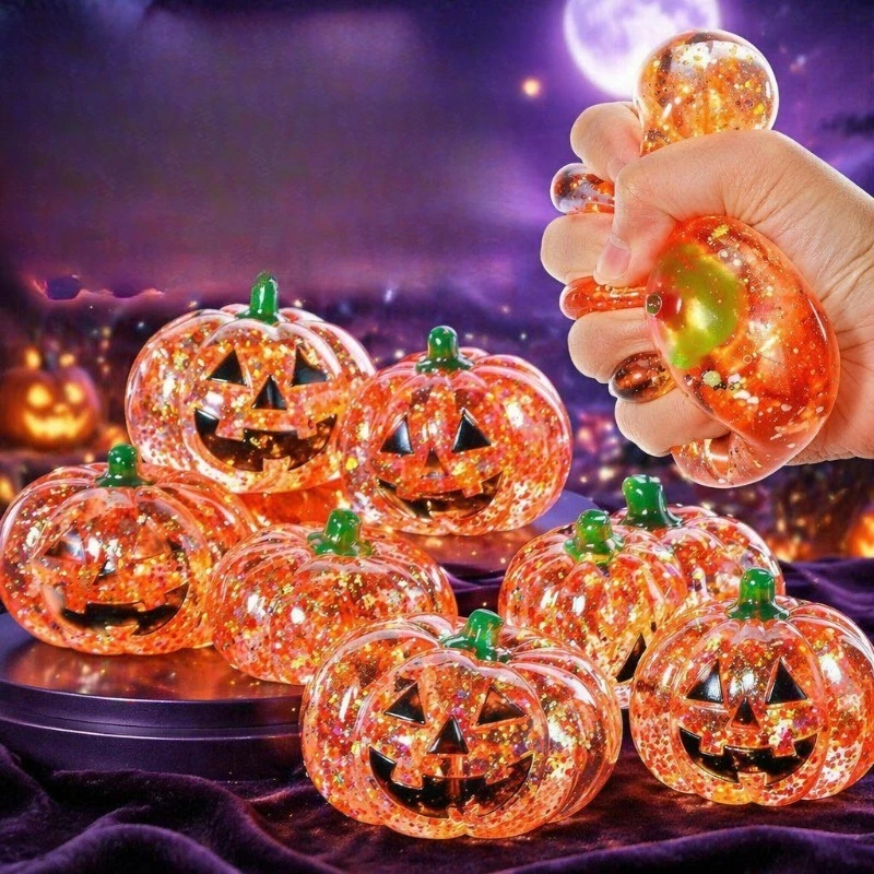 4pcs New Halloween Pumpkin Head Pinch Le Maltose Vent Toy Glitter Creative Decompression Toy