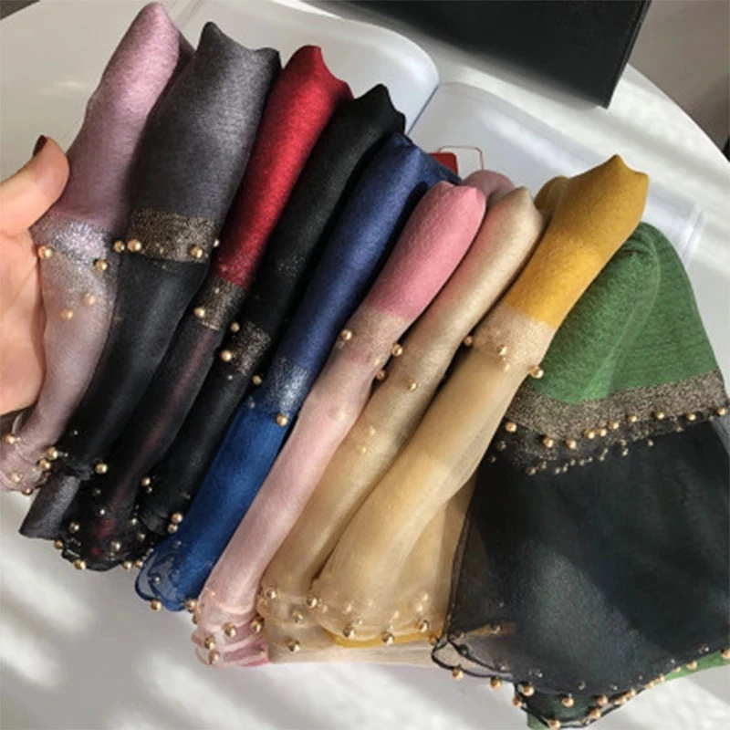 

2024 New Summer Silk Scarf For Women Long Size Pashmina Lady Shawl Female Wraps Bandana Foulard Hijabs Solid Soft Beach Stoles